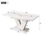 Extendable Dining Table, Rectangular V-Leg for 4-6 People, White