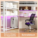 Loft Bed 140x200cm with LED Lights Desk Drawer Shelves Stairs Metal White