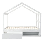 Wooden Bed with Drawers, Shoe Cabinet and LED Lighting, 90x190cm, White Wood