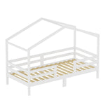 Children's House Bed 90x200cm Roof Design - Solid Pine, White