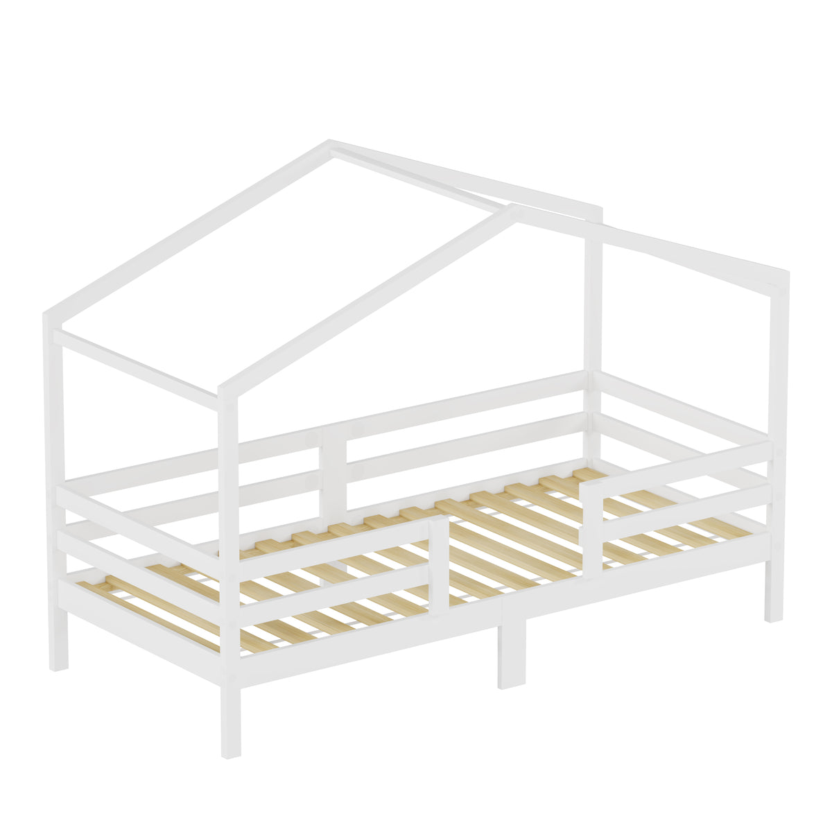 Children's House Bed 90x200cm Roof Design - Solid Pine, White