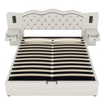 Upholstered Bed 180x200cm Hydraulic Lift Storage Headboard USB Lamps - Beige