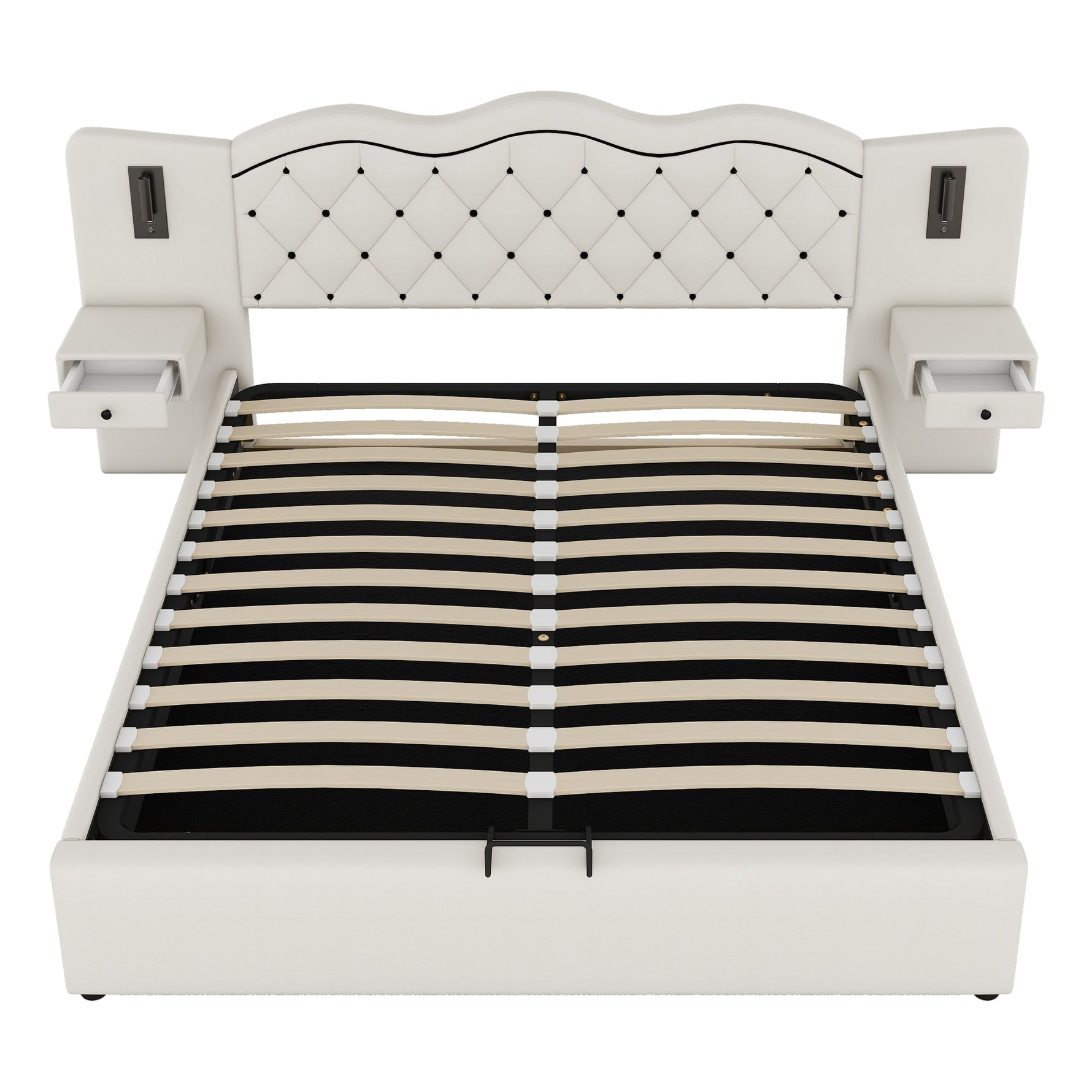 Upholstered Bed 180x200cm Hydraulic Lift Storage Headboard USB Lamps - Beige