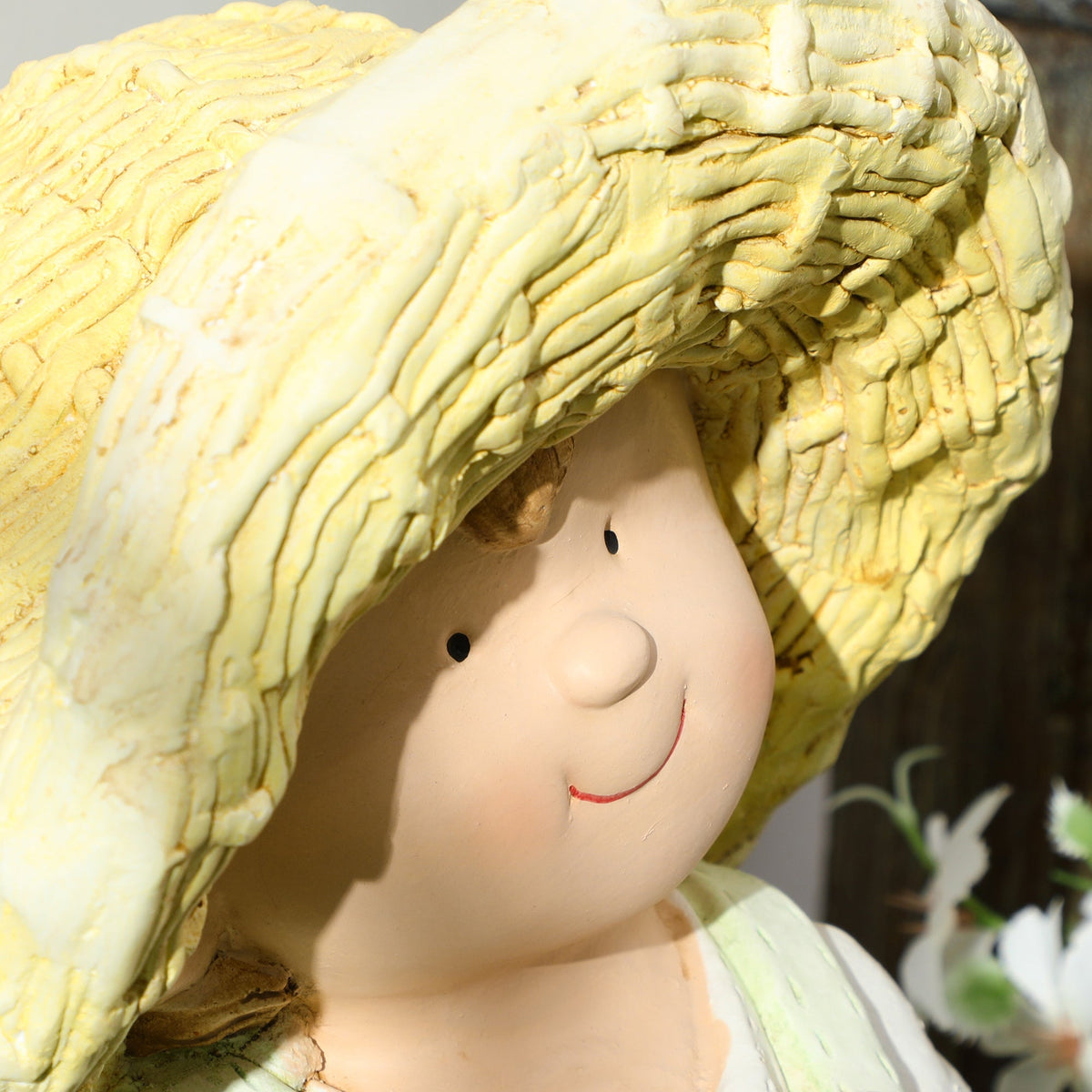 Little Boy Statue, 43cm Weatherproof Garden Ornament, Straw Hat