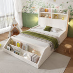 Wooden Single Bed with Shelves, Nightlights and Removable Bookshelf, White
