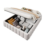Upholstered Bed with Hydraulic Storage and No Headboard, 140x200cm, Beige