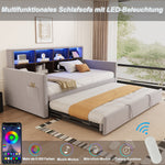 Upholstered Sofa Bed 90x190cm with Storage Headboard, LED Lights and Charging Ports, Velvet, Light Grey