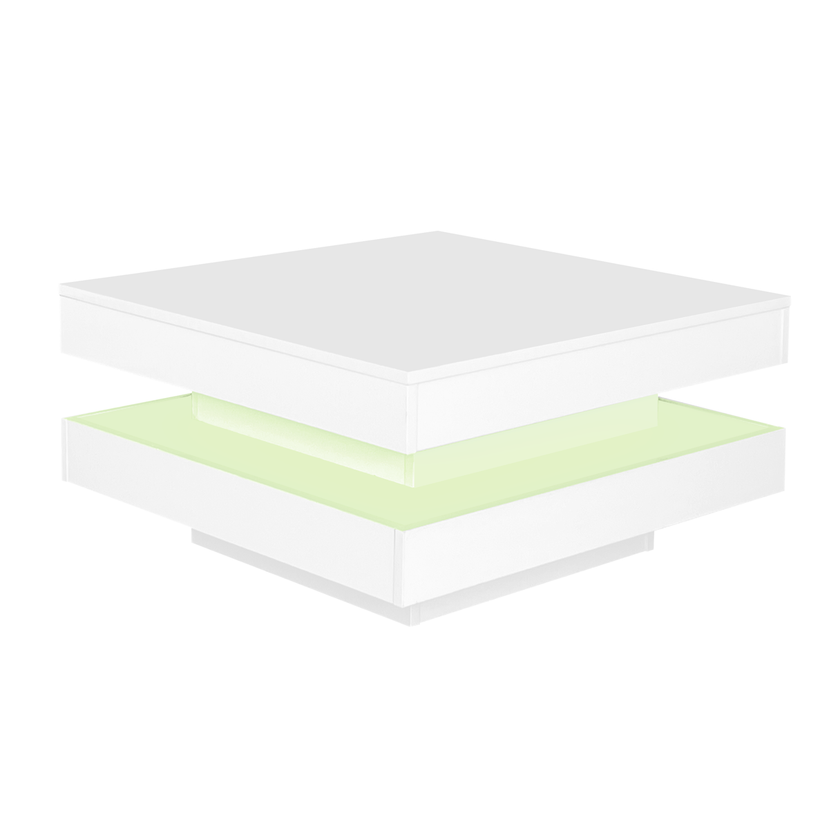 Modern Square Coffee Table with Rotating Top and LED Light, High-Gloss White