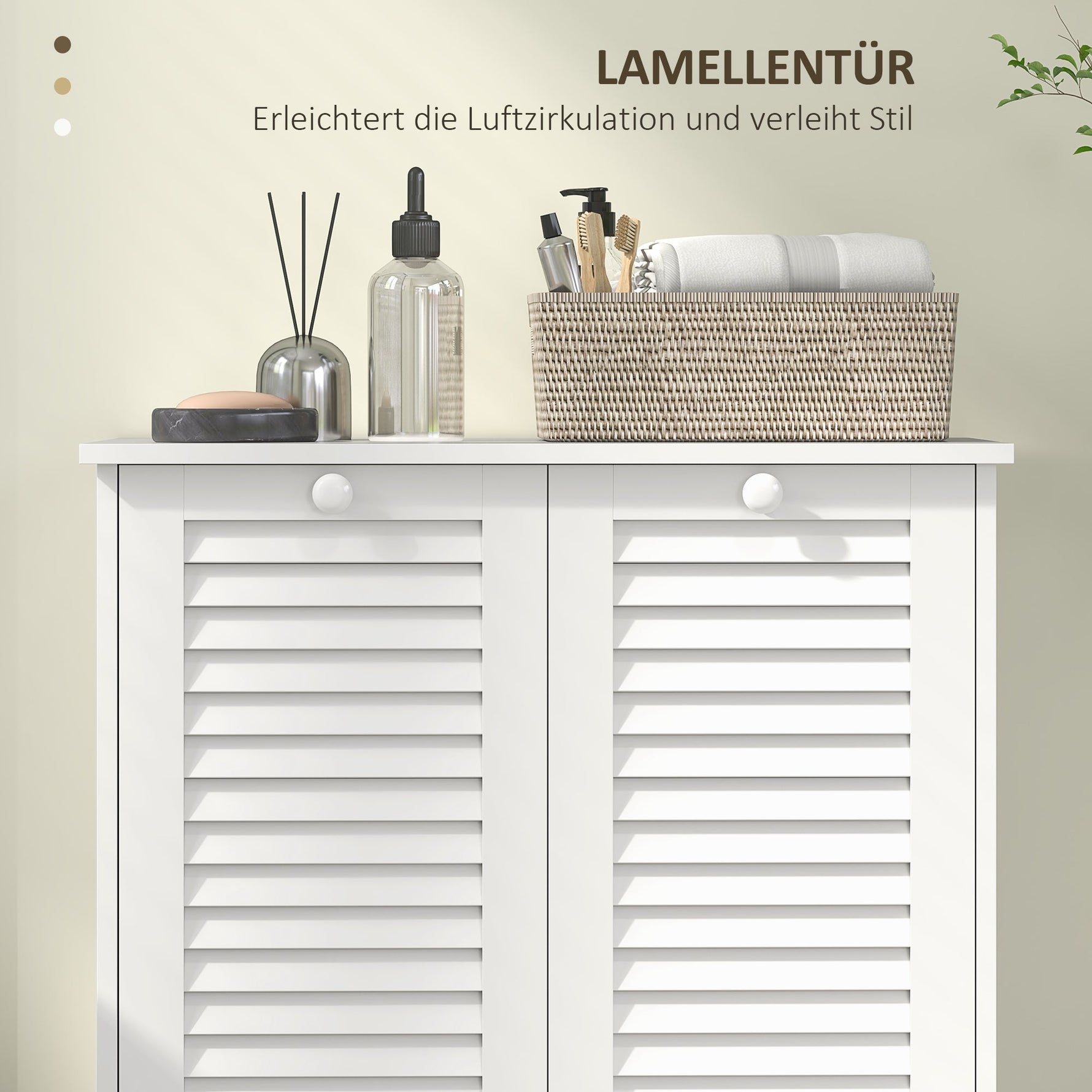 Laundry Cabinet, 2 Baskets, Louvered Doors, White