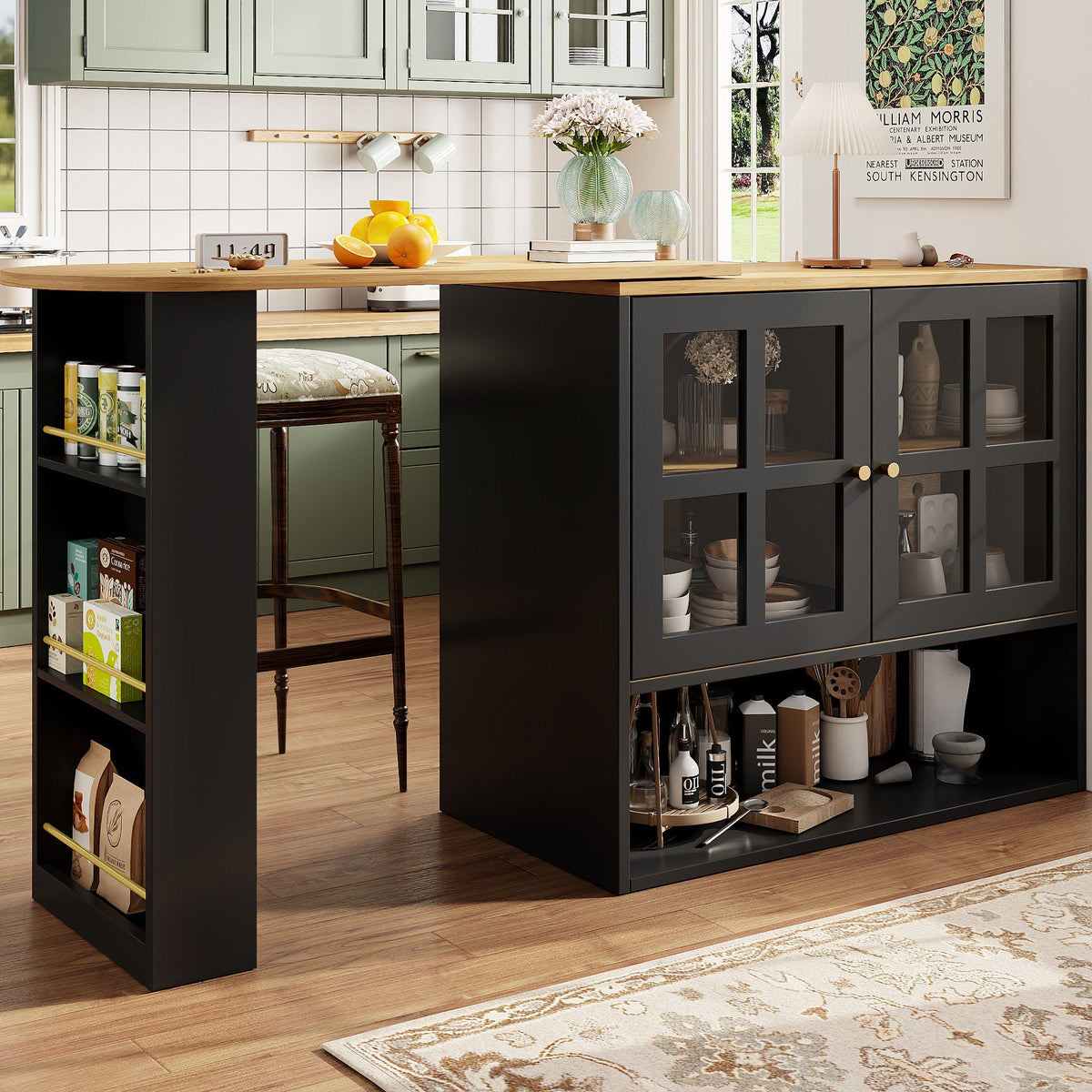 Dining Bar, 360° Rotating Multifunctional with 5 Shelves, Black