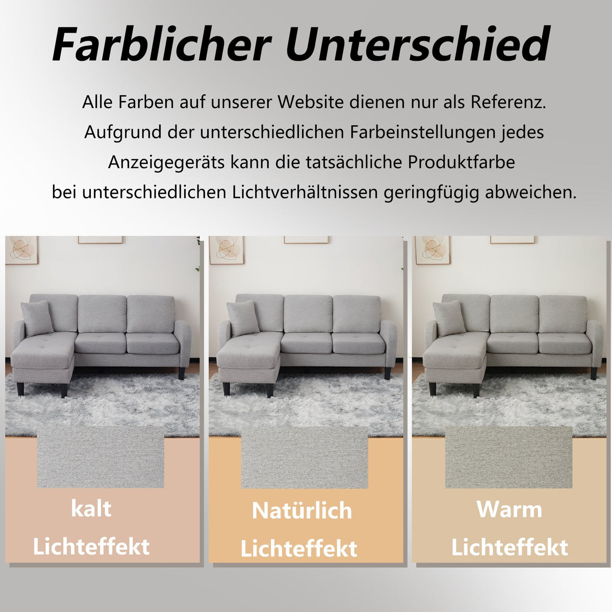 L-shaped Corner Sofa 3-Seater Chaise Longue Modular - Cotton-Linen