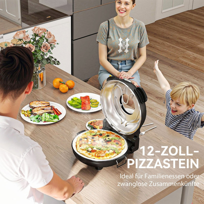 Electric Pizza Oven, 430℃, 1200W, 30cm Stone Plate, Stainless Steel, Black