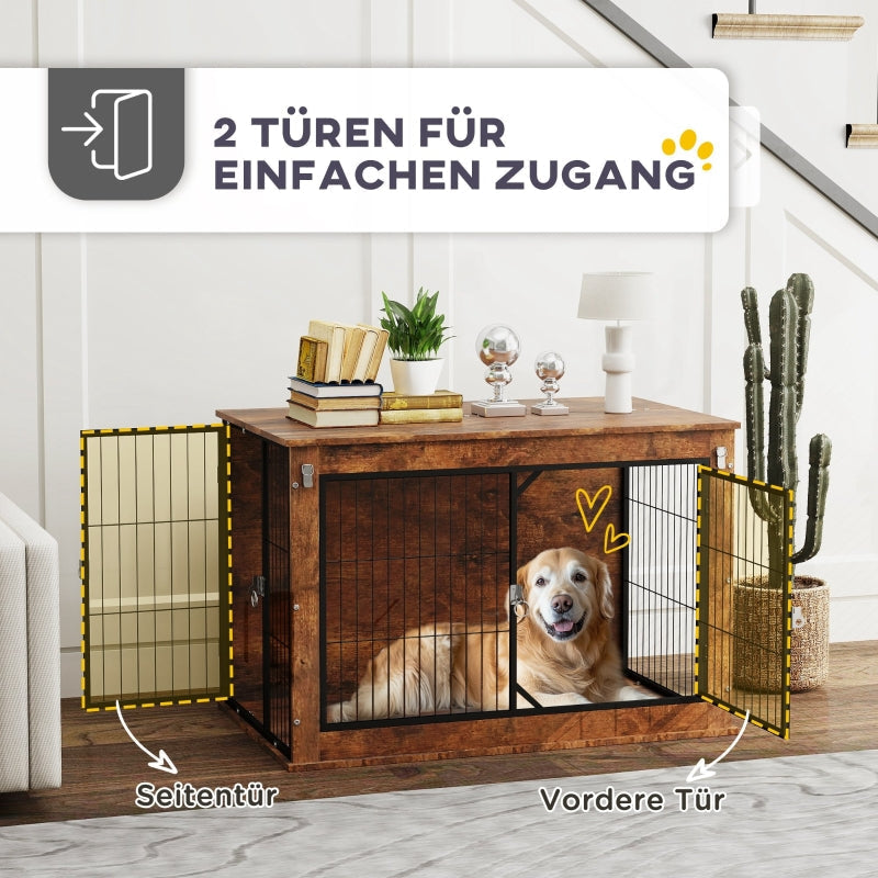 Dog Crate, 2-Door Lockable, Brown