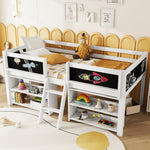 Mid-Sleeper Bed with Storage Shelves and Ladder, 90x200cm, White Pine Wood
