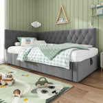 Upholstered Day Bed 90x190cm, Sofa Bed with Hydraulic Storage, Velvet Gray