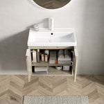 Wall-mounted Bathroom Vanity Unit with Ceramic Sink and Open Shelf, 55cm, Oak Cream