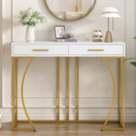 Console Table 2-Drawer Luxury Hallway Side Table 110x32x85 cm White/Gold