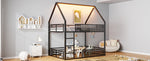 House-Shaped Bunk Bed 140x200 with Fence & LED Light, Black