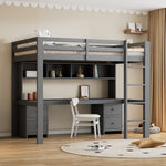 Loft Bed for Children with Desk and Storage, 90x200 cm, Grey