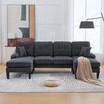 U-shaped Sofa, Large 4-Seater Two Chaise Lounges Modern, Dark Grey Linen Fabric