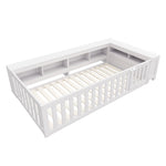Kids Bed 90x200cm with Storage & Safety Rail, Solid Wood White