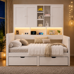 Children's Storage Daybed 90x200cm with LED & USB Ports in White