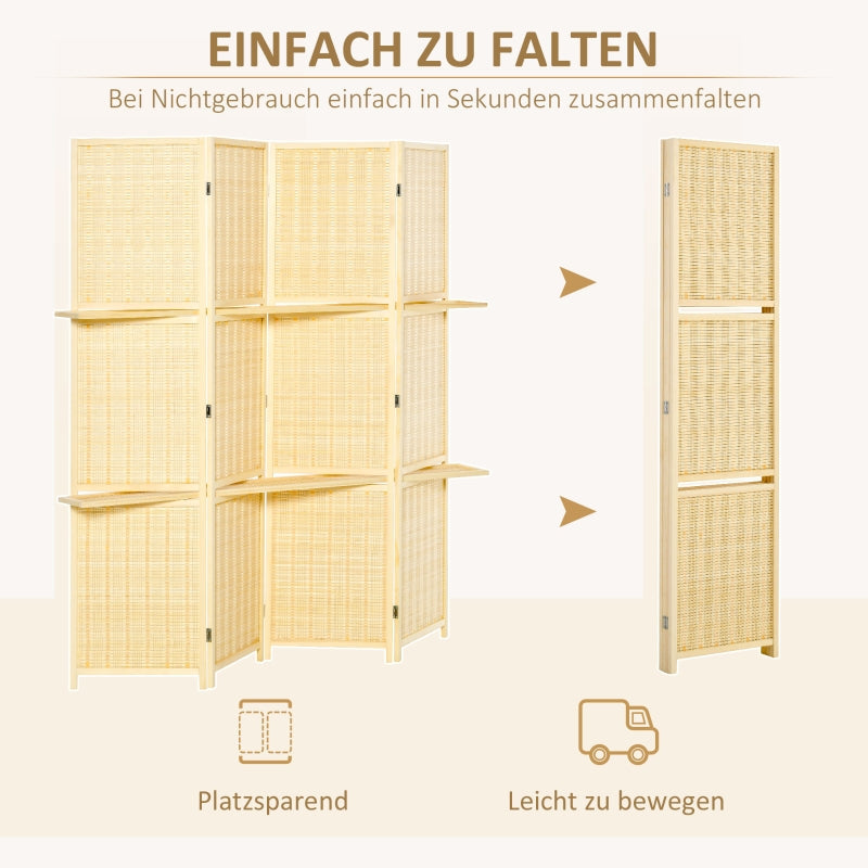 Bamboo Room Divider, 2 Shelves, Foldable, Natural