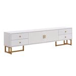 TV Cabinet, Low Panel with Textured Door & Drawers, Gold Handles & Feet