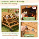 Outdoor Mud Kitchen with Wheels and Accessories, Wooden Garden Play Set, Natural Wood