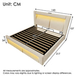 Double Bed with Hydraulic Storage, LED Lighting and Charging Ports, 140x200cm, Beige Velvet