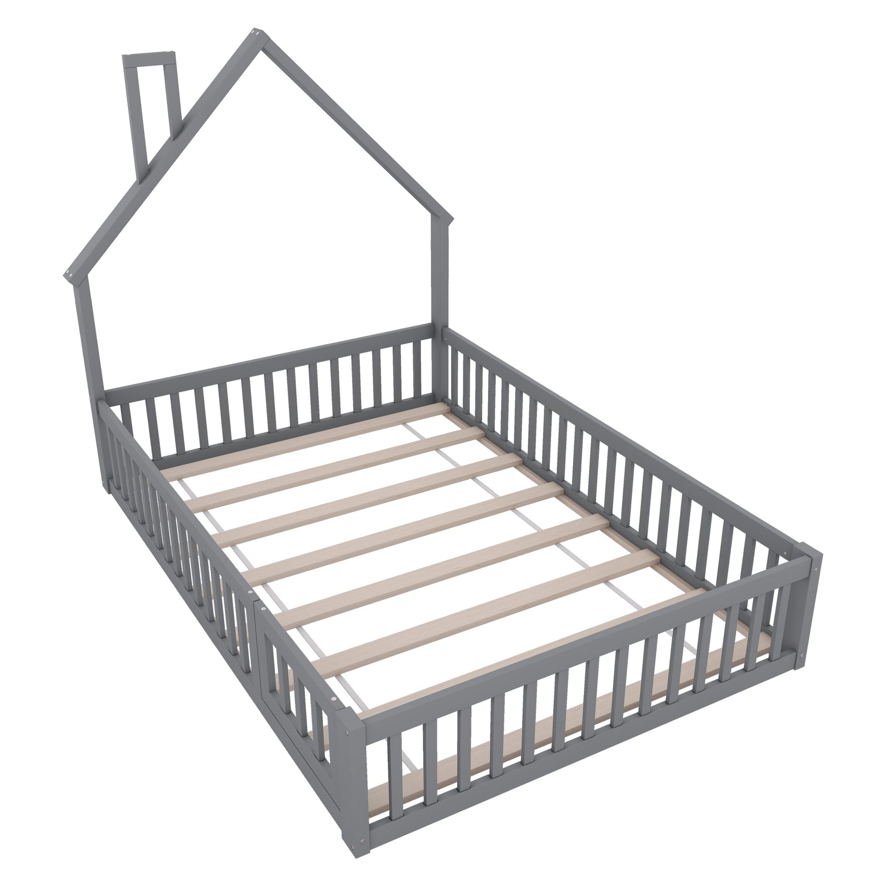 Upholstered Bed 140x200cm Chimney Design Pine Frame - Grey