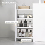 Slim Bathroom Cabinet, Wheels, 3 Deep Compartments, White