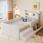 Children's Bear Bed 90x200cm with Storage & Night Light, White