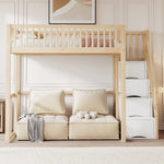 Loft Bed 140x200cm with Safety Ladder Railing & Storage Solid Pine Wood Color