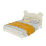 Modern Upholstered Bed 140x200cm with Mattress, Cartoon Design, Beige