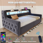 Upholstered Sofa Bed with Hydraulic Storage, LED Lighting and Charging Port, 90x200cm, Dark Grey