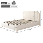 Upholstered Double Bed 140x200 cm with Storage, Beige Bouclé