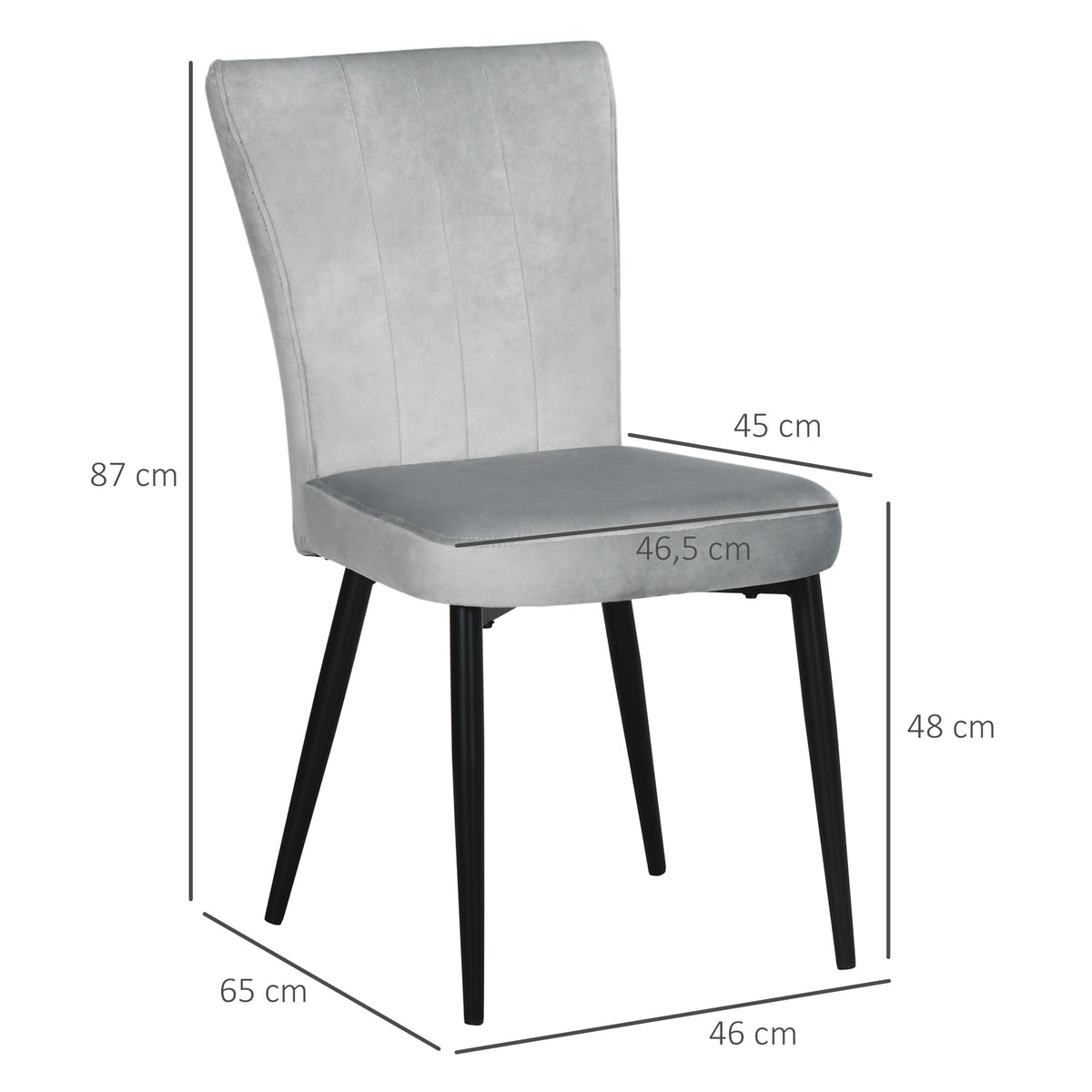 Dining Chair Set of 4, Kitchen Chairs, Backrest, Grey Velvet