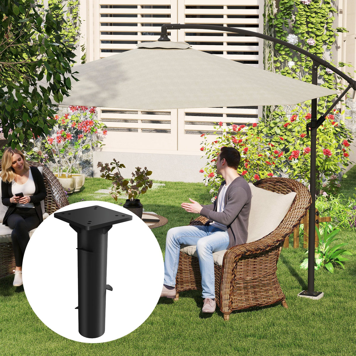 Parasol Base, Cantilever Square Holder, Concrete Dark Grey