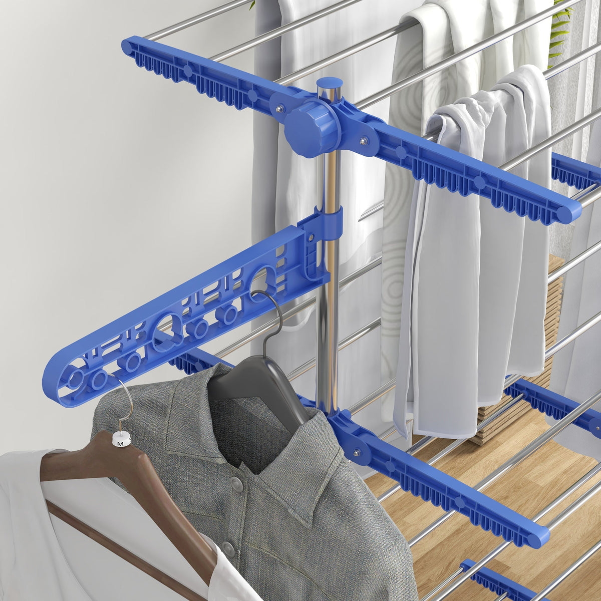 Clothes Airer, 2 Levels Foldable Standing Dryer, Steel Blue