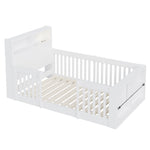 Wooden Single Bed 90x190cm with USB, Light & Storage, White