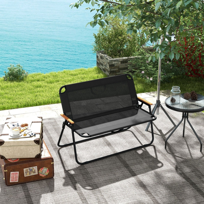 Folding Chair, Breathable Wood-Plastic Armrests 108x65x73cm, Black-Natural