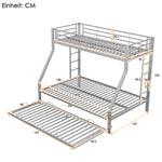 Bunk Bed with Pull-Out Bed, 90(140)x200cm, Silver Metal