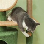 Cat Tree 139cm, with Cat Cave, Sisal Scratching Posts, Green