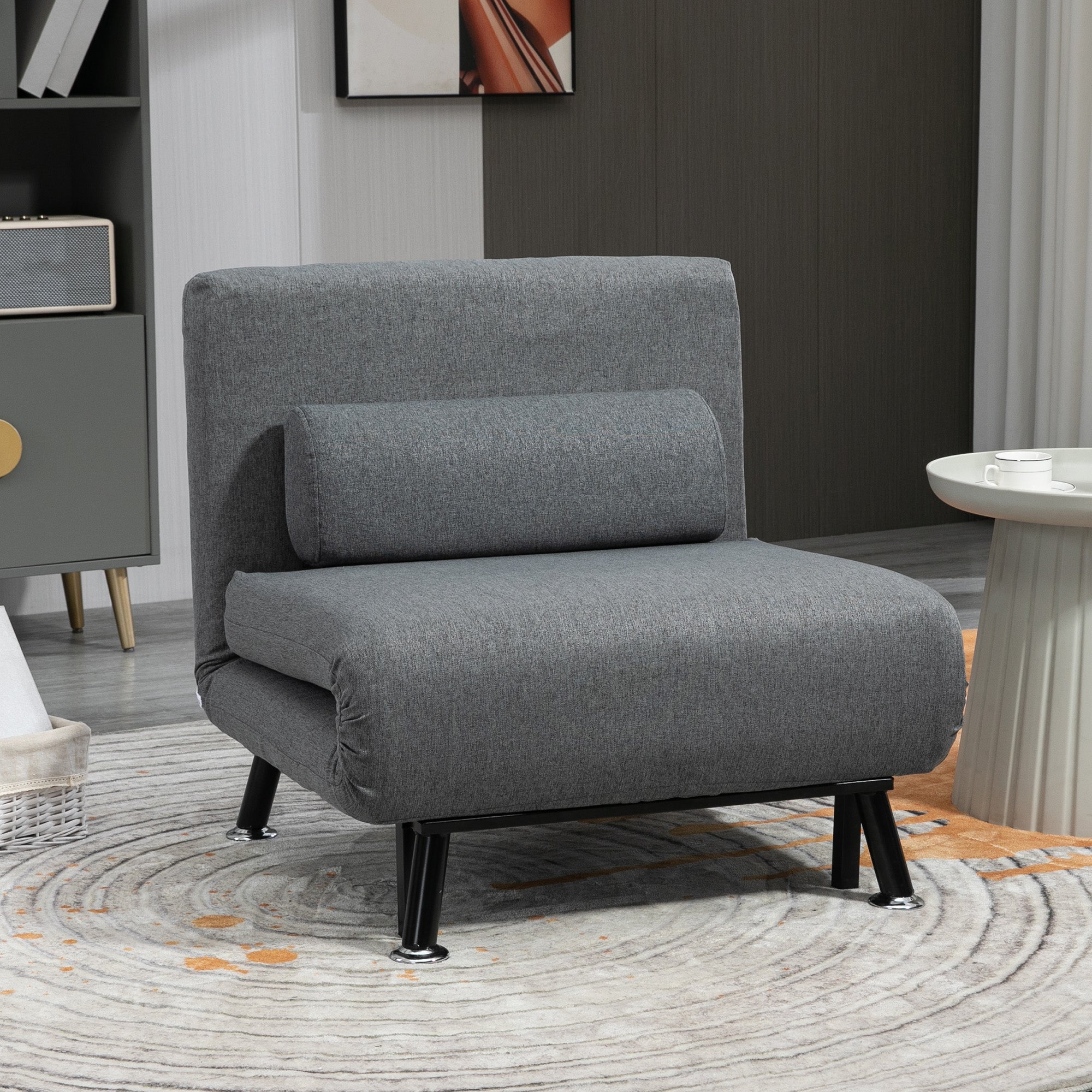 Sleeper Chair Folding Bed Adjustable Backrest, Dark Grey