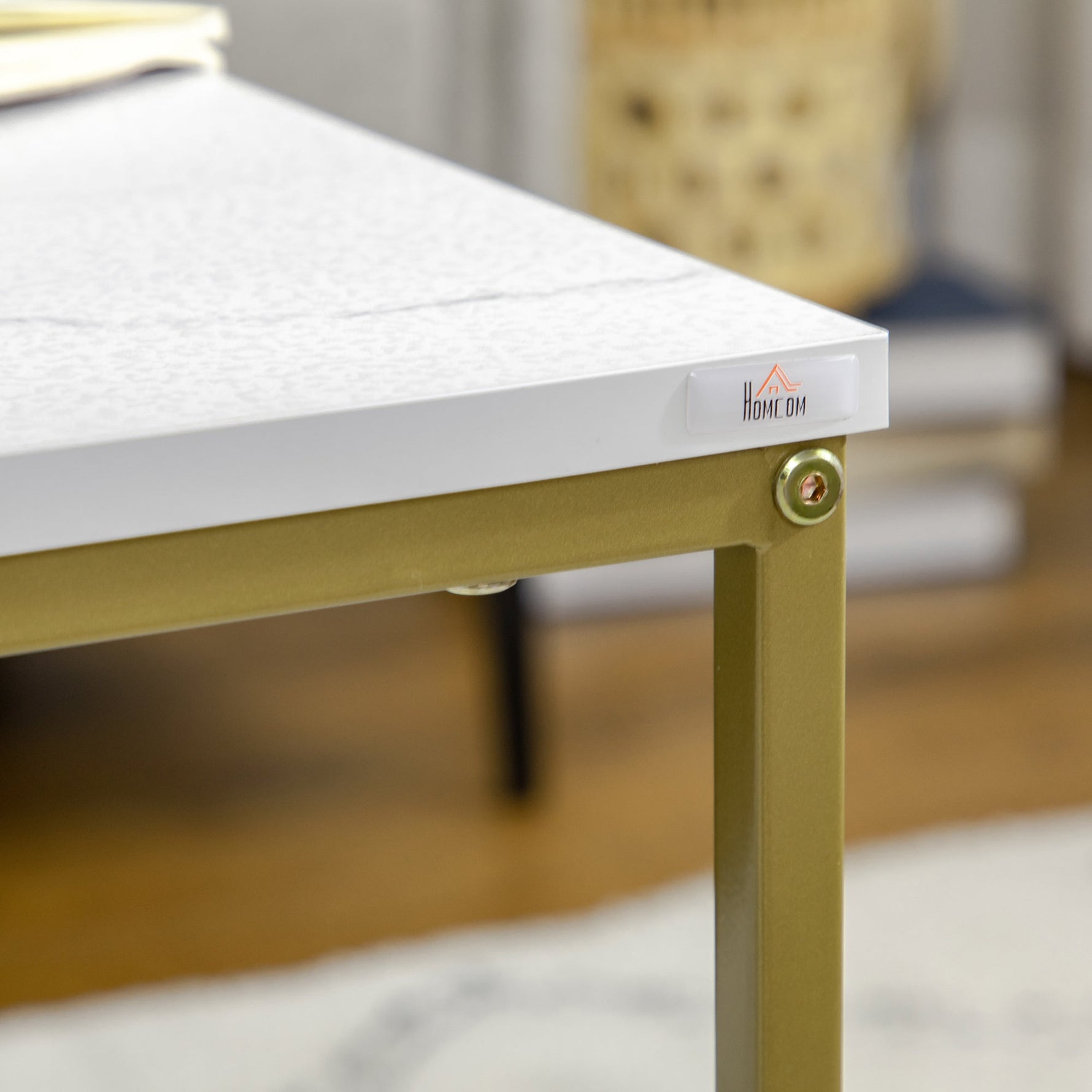 Coffee Table Set, Nesting Side Sofa Tables, Steel Frame, White