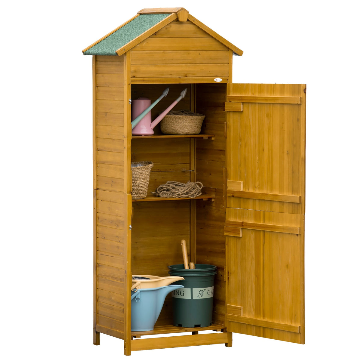 Garden Shed/Cabinet, Weatherproof 2 Doors 2 Shelves 79x49x191.5cm, Natural Wood