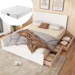 Double Bed 160x200cm, Modern Wooden Frame with 2 Drawers, Oak/White