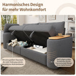 Teddy Plush Sofa, 3-Seater Modular Sofa Bed with Storage and Side Table, Gray