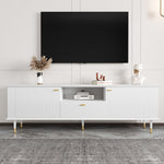 TV Cabinet with Open Compartments, Drawers, Soft-Close Hinges, Lacquered Textured Surface